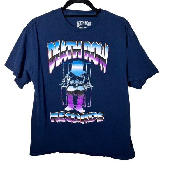 Death Row Records Hip-Hop Electric Chair T Shirt w/Rap Blue Logo Print Sz Large - Picture 1 of 4